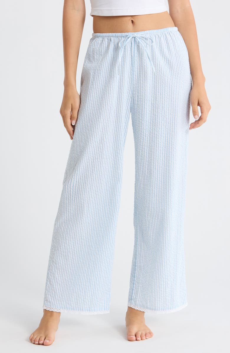 Open Edit Seersucker Sleep Pants, Main, color, White- Blue Hickory Stripe