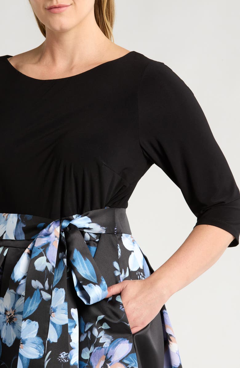 SL FASHIONS Floral Tie Waist Mikado Cocktail Dress, Alternate, color, 