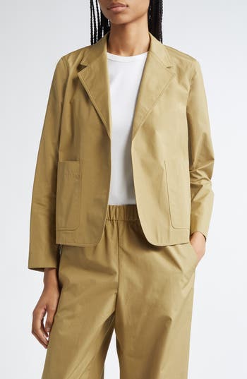 Lafayette 148 Organic Cotton Poplin Cropped Boyfriend Blazer In Brown