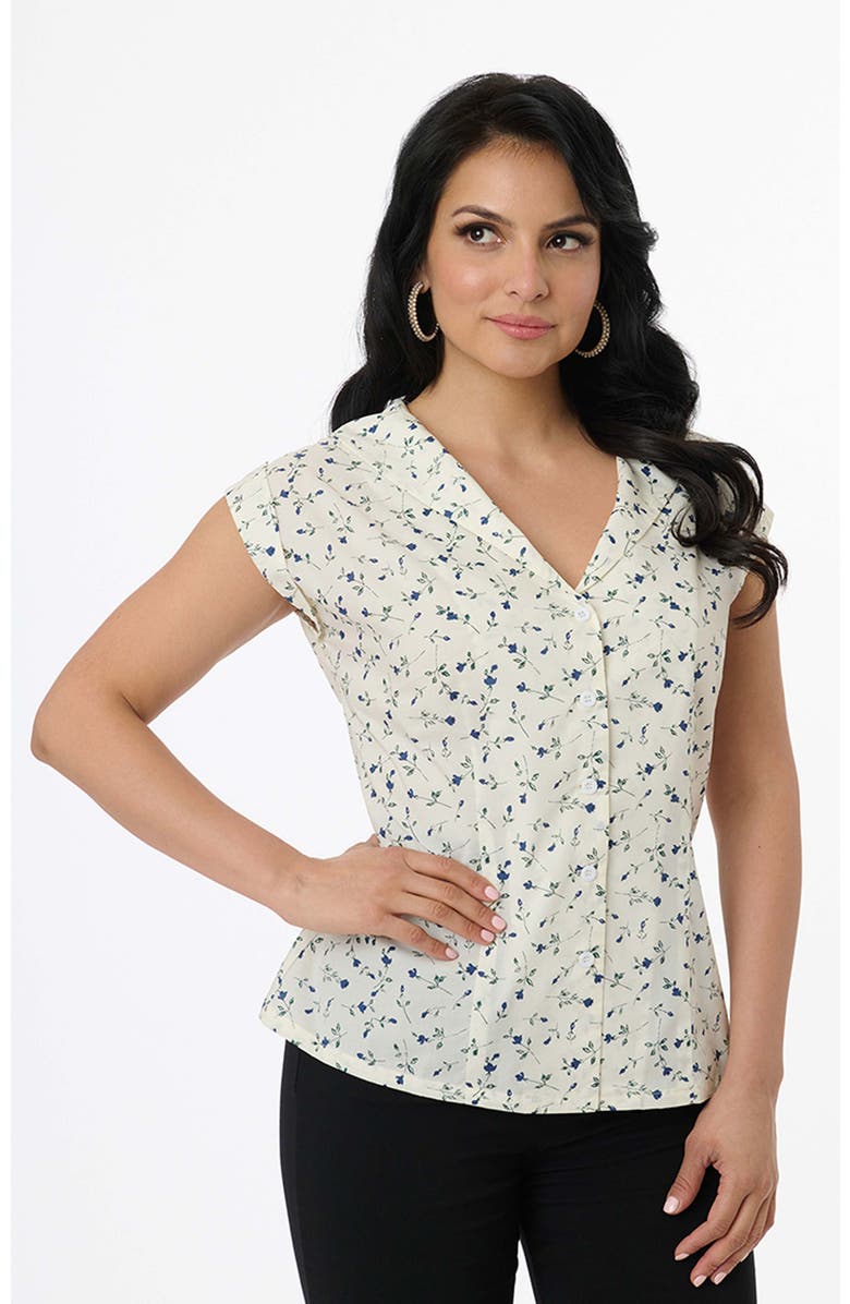 Unique Vintage 1960s Twill Sleeveless Blouse, Main, color, White Floral