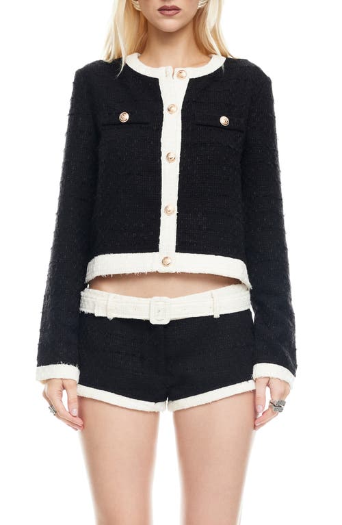 Lioness Riviera Contrast Trim Tweed Jacket In Black