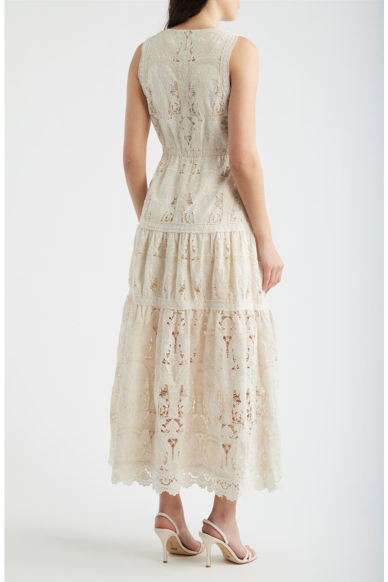 Francia Embroidered Lace Midi Dress, Alternate, color, CREAM