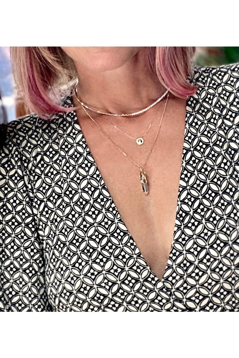 The "Glimmer Choker" with 14k Faceted Gold Beads & Pearl Necklace, Alternate, color, White