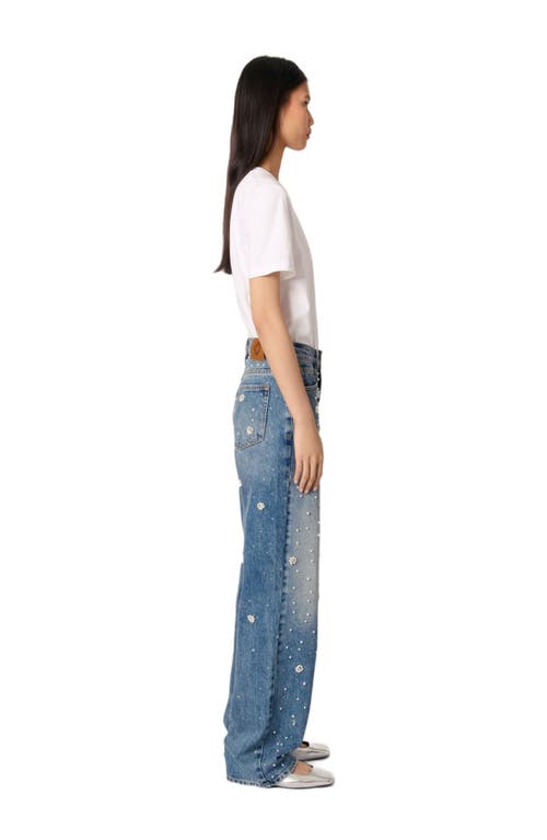 Maje Wide-leg Embroidered Jeans In Blue