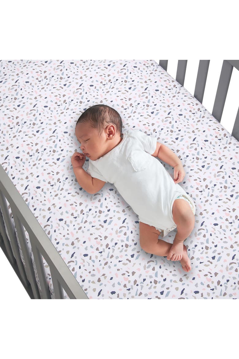 Signature Terrazzo Abstract Organic Cotton Fitted Crib Sheet, Alternate, color, White