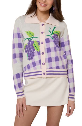 Saachi Vineyard Gingham Knit Cardigan In Multi