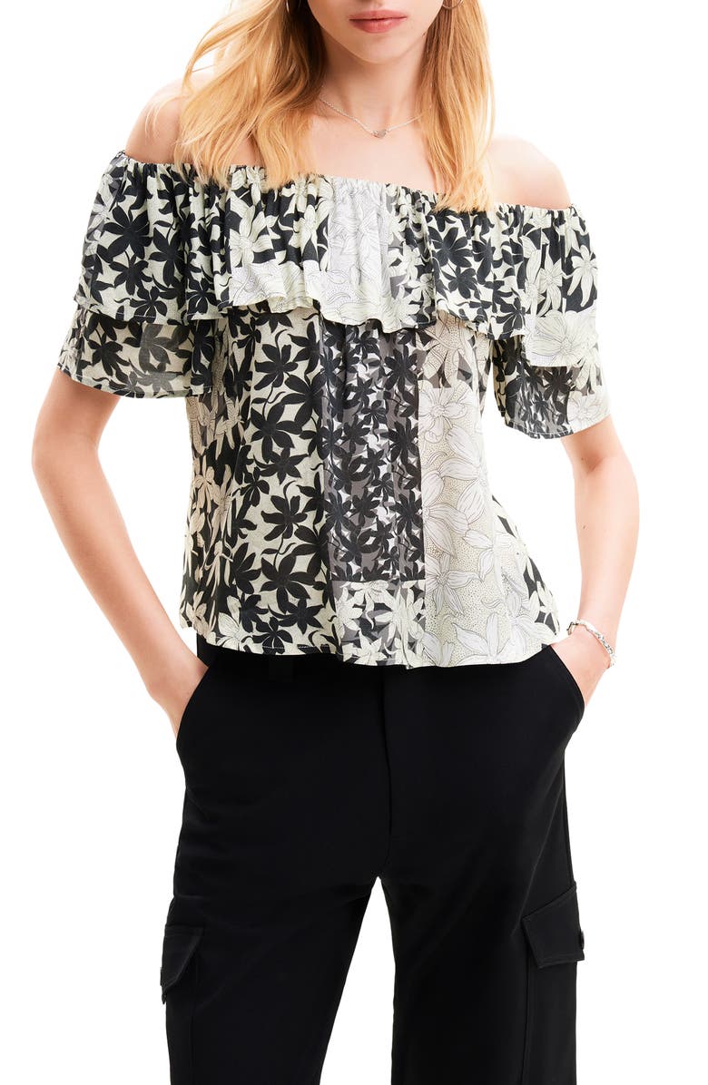Desigual Patchwork Floral Ruffle Blouse, Main, color,