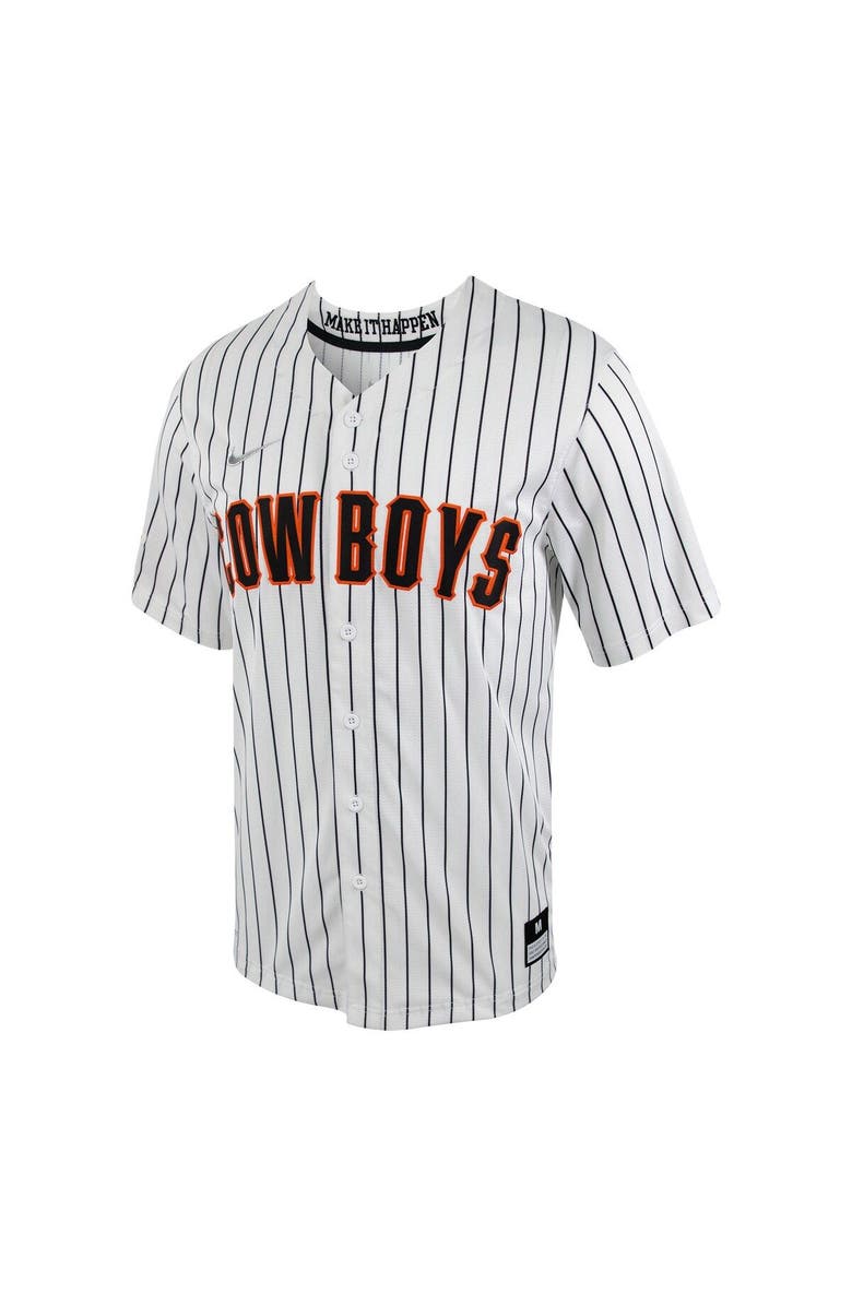 Nike Men's Nike White/Black Oklahoma State Cowboys Pinstripe Replica Full-Button Baseball Jersey, Alternate, color, White