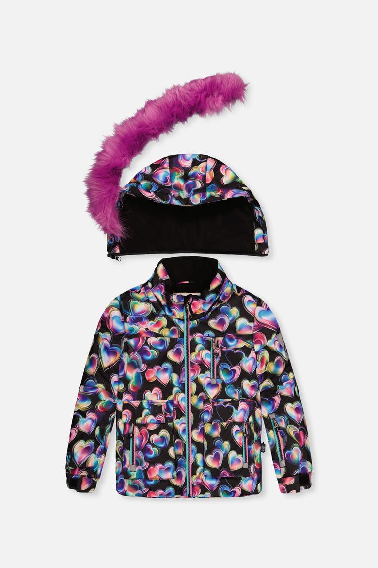 Play Heart Jacket & Reinforced Pants Two Piece Snowsuit, Alternate, color, Black Printed with Hearts