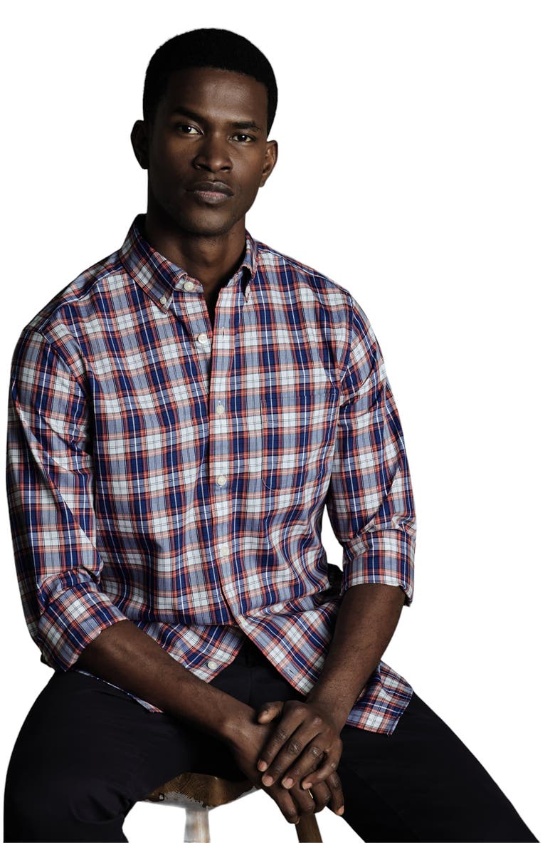 Charles Tyrwhitt Slim Fit Button-Down Collar Non-Iron Stretch Poplin Check Shirt, Main, color, Red