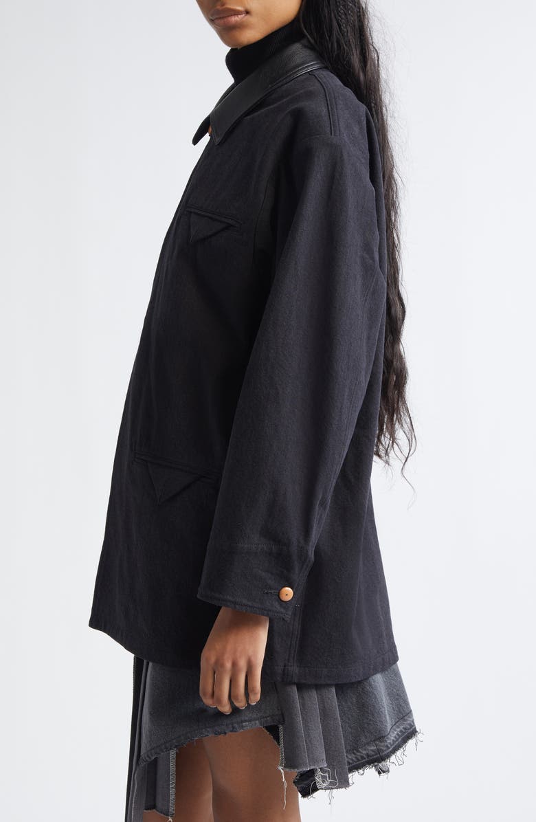 KURO Leather Collar Denim Coat, Alternate, color, Black