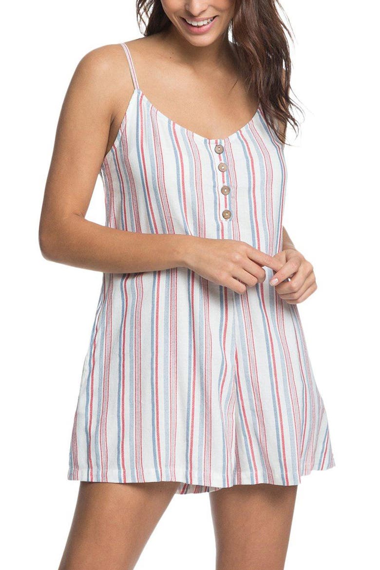 Coconut Sunshine Stripe Romper, Main, color, BLUE HEAVEN STARS STRIPES