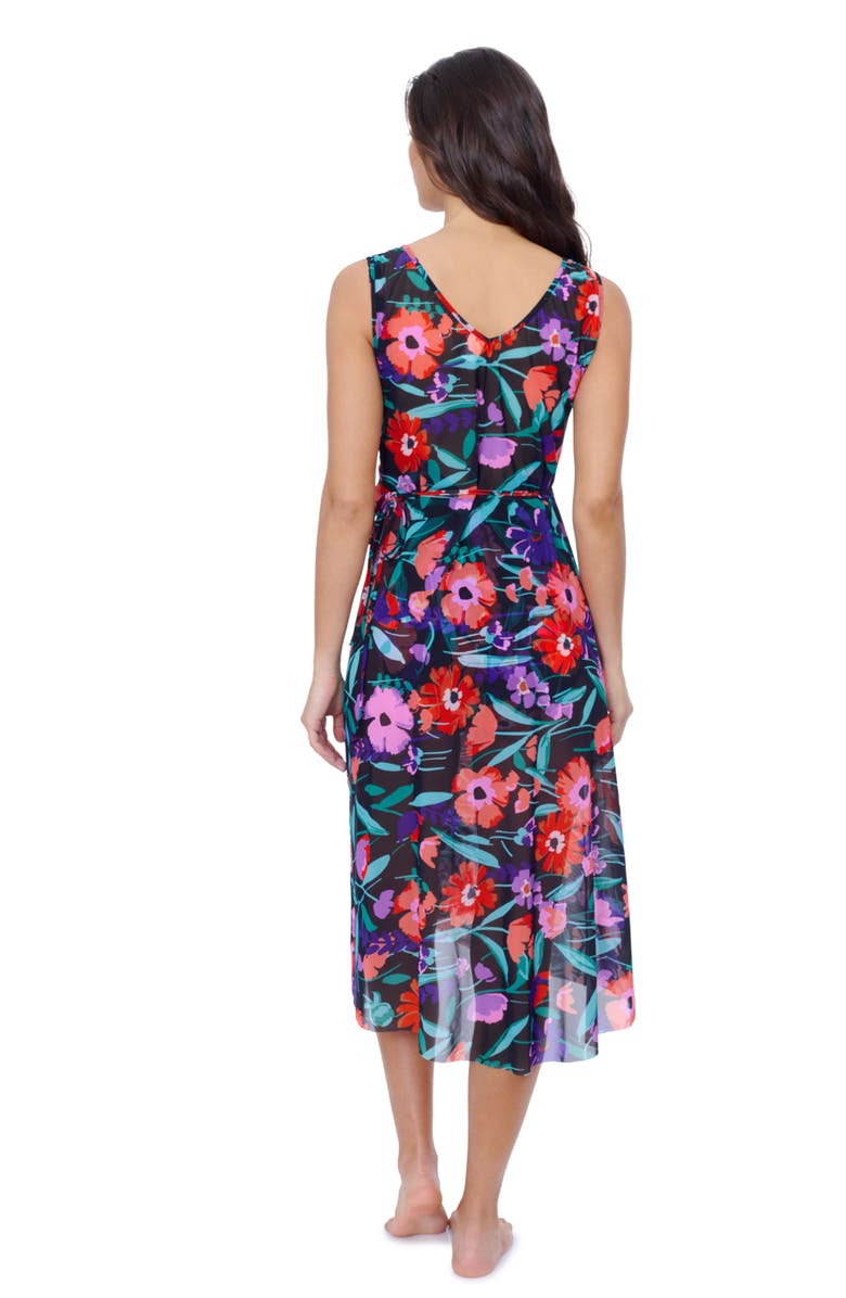 Profile by Gottex Marguerite V Neck Asymmetrical Ruffle Midi Wrap Mesh Dress, Alternate, color, 