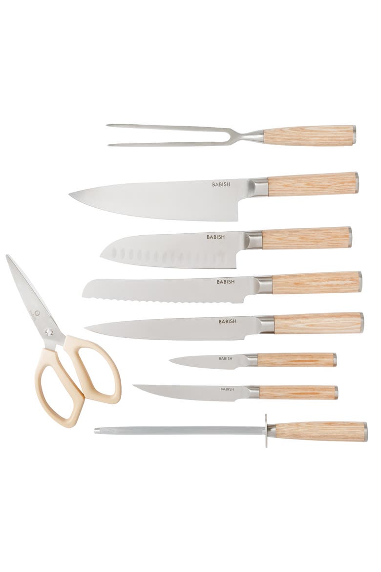 15-Piece High Carbon German Steel Forged Knife Block Set with Pakka Wood Handles, Alternate, color, Natural