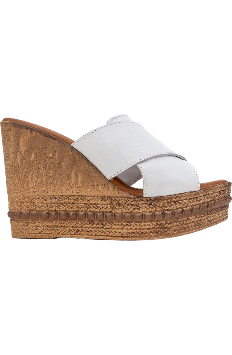 Forever & Always Shoes Lois Wedge Leather Sandal, Alternate, color, White Leather