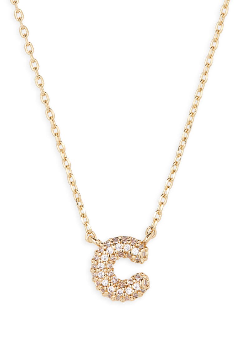 Pavé Crystal Initial Necklace, Main, color, C- 14K GOLD DIPPED