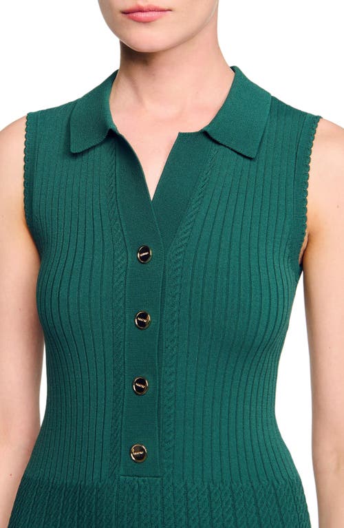 Sandro Womens Polo-collar Button-down Stretch-knit Midi Dress Dark Green In Green