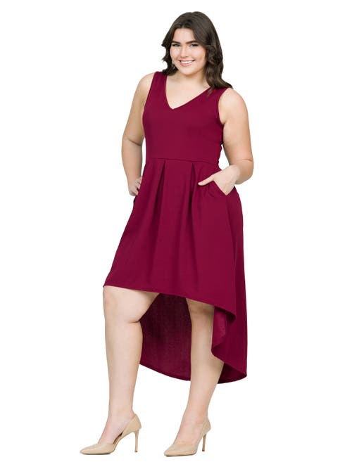 24seven Comfort Apparel High Low Party Dress With Pockets In Burgundy