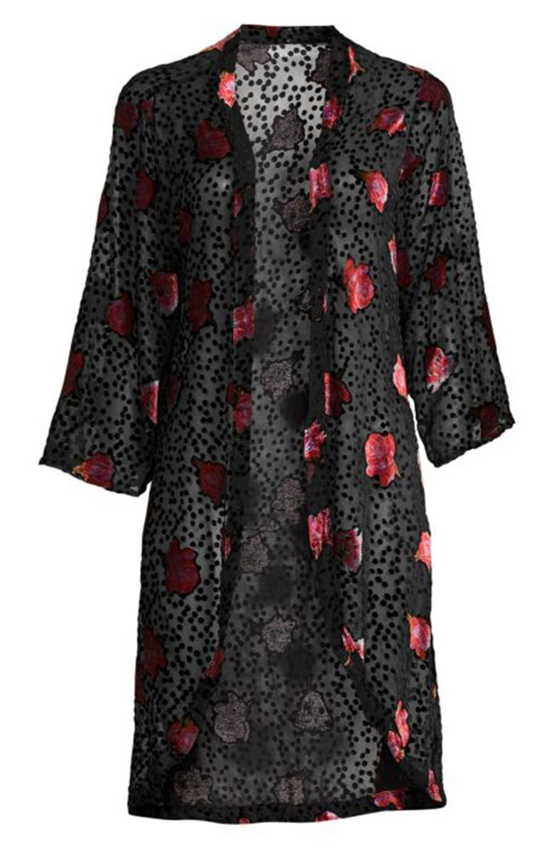 SAACHI Rose Velvet Burnout Ruana, Alternate, color, Black