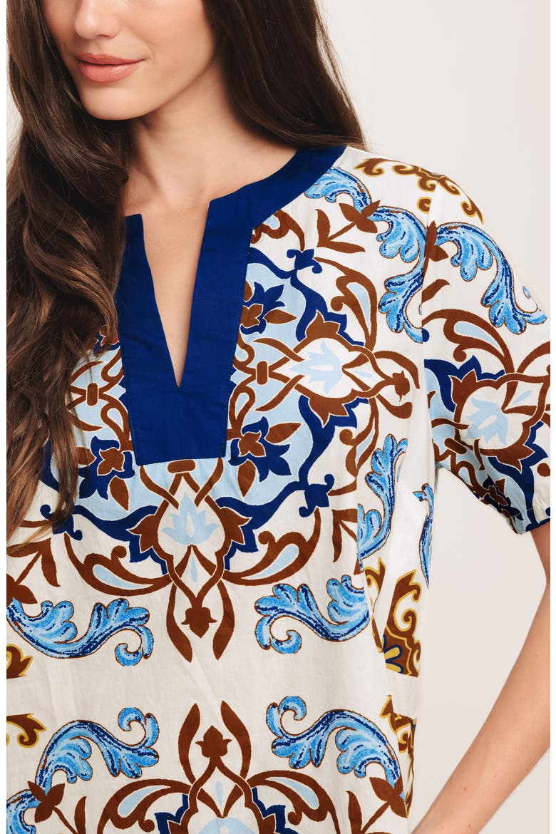 Scarf Print Cotton Shift Minidress, Alternate, color, IVORY BLUE