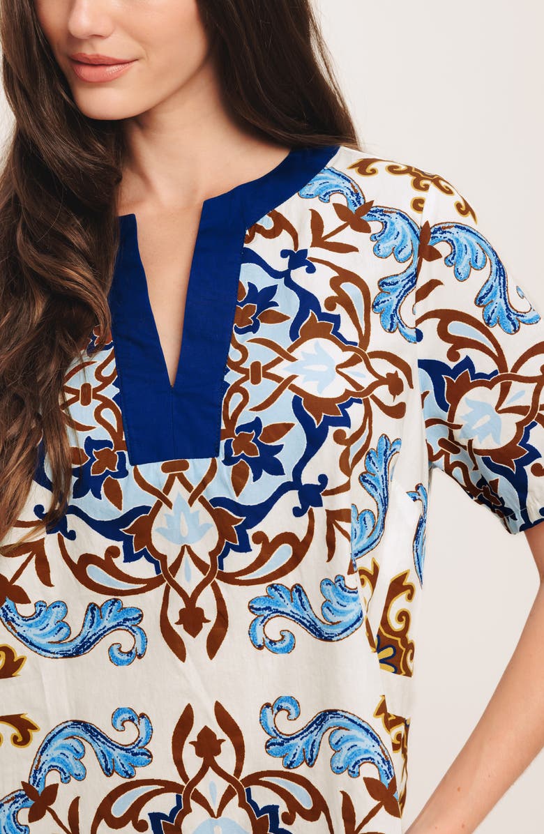 FLYING TOMATO Scarf Print Cotton Shift Minidress, Alternate, color, Ivory Blue