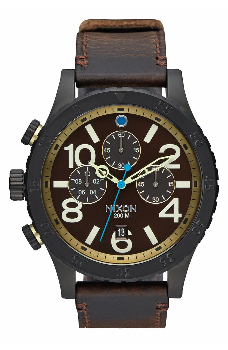Nixon 'The 48-20' Chronograph Leather Strap Watch, 48mm, Main, color,