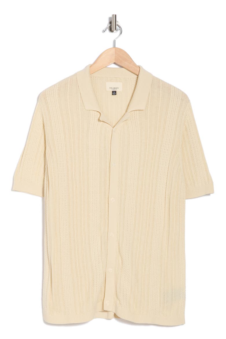 Sweater Knit Button-Up Resort Shirt, Alternate, color, CREAM