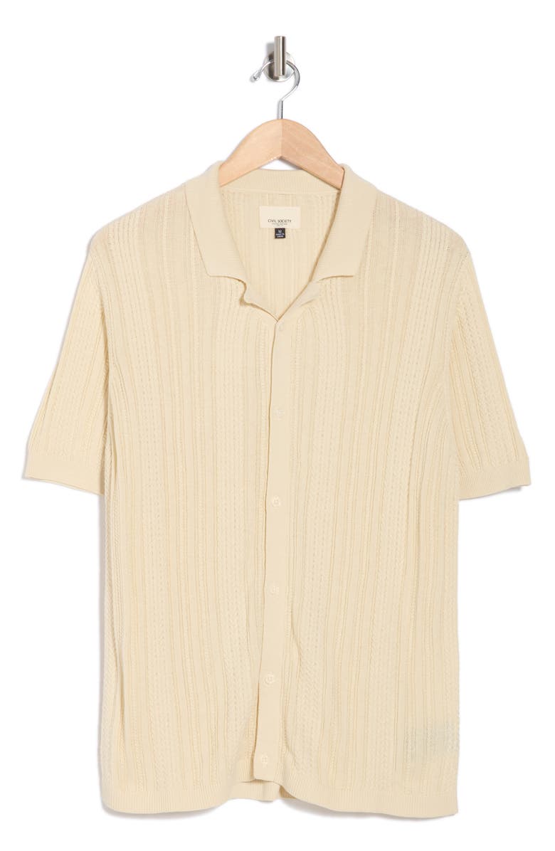 Civil Society Sweater Knit Button-Up Resort Shirt, Alternate, color, Cream
