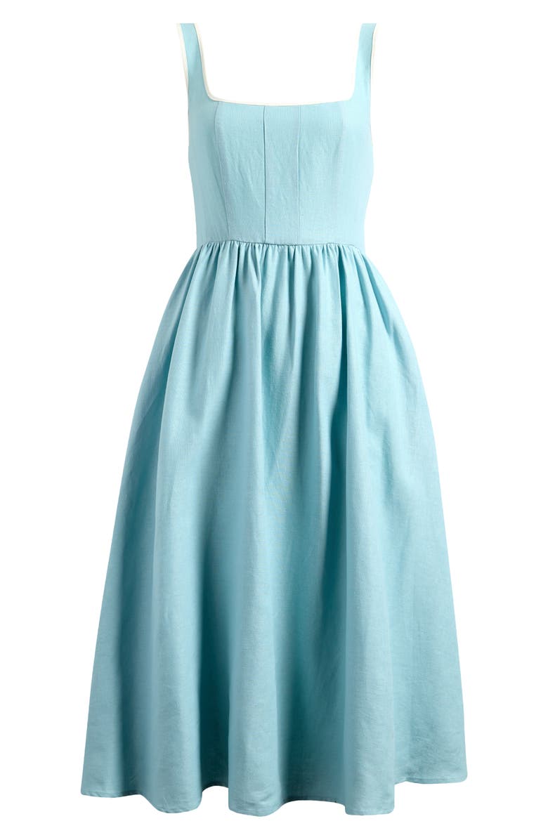 Avec Les Filles Sleeveless Linen Blend A-Line Midi Dress, Alternate, color, Aquamarine White