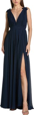 Mac Duggal Women's Sleeveless Pleated Chiffon V-Neck Gown