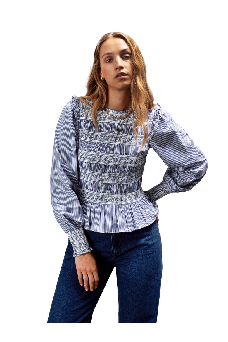 Stripe Shirred Blouse, Main, color, Blue
