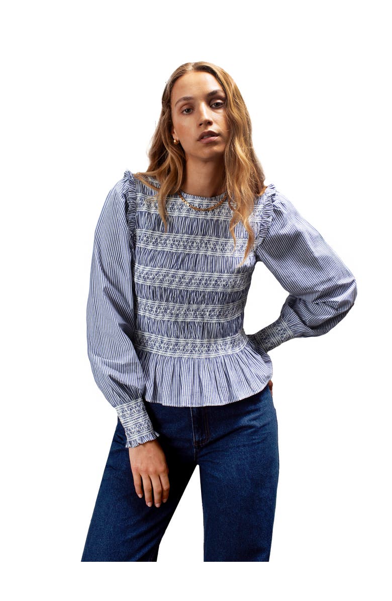 Ro&Zo Stripe Shirred Blouse, Main, color, Blue