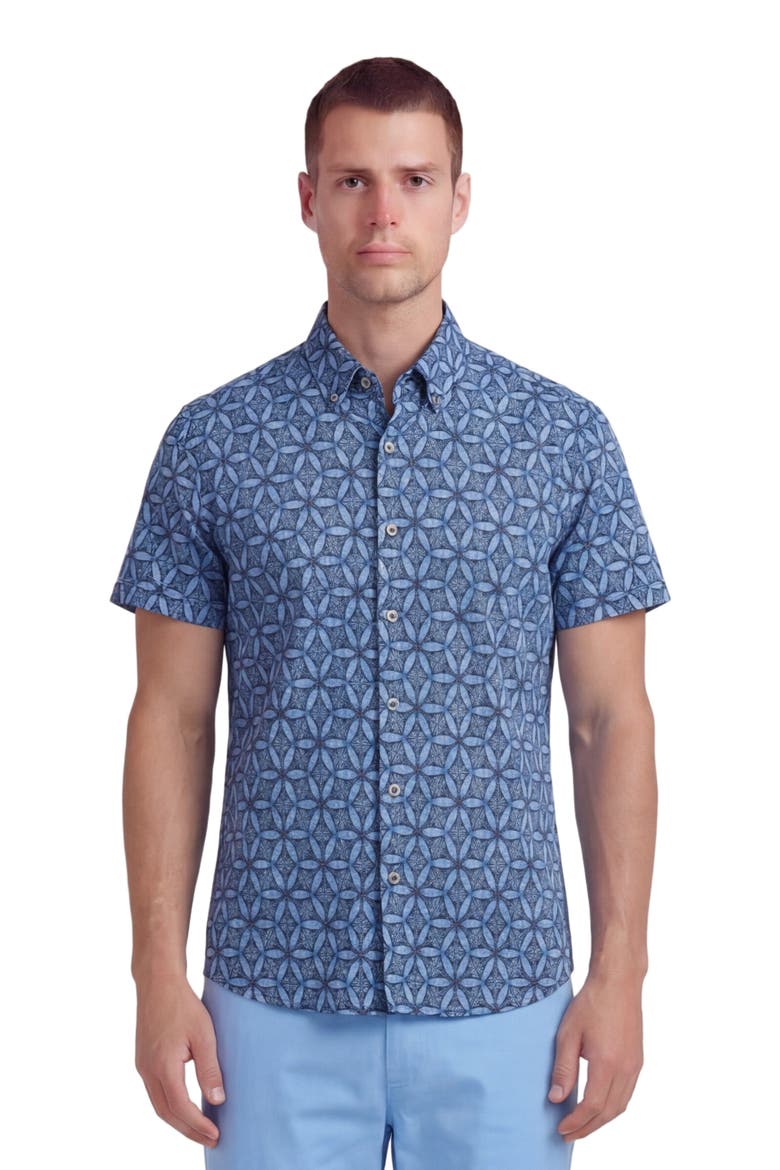 Tribal Mens Merino Wool Button-up Shirt, Main, color, TRIBAL BLUE