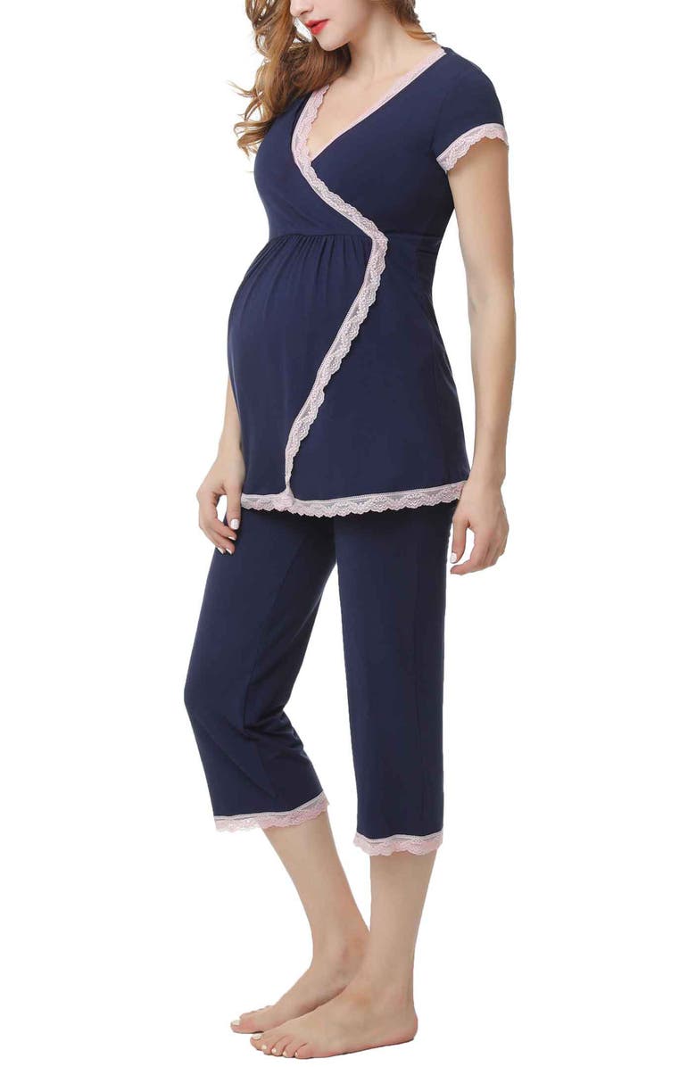Kimi & Kai Cindy Maternity/Nursing  Pajamas Set, Alternate, color, Navy