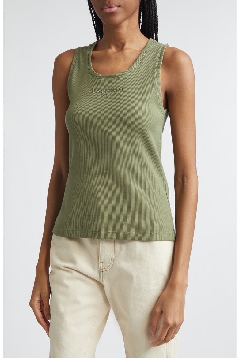 Paris Logo Embroidered Cotton Jersey Tank, Alternate, color, UIY GREEN/ MULTI