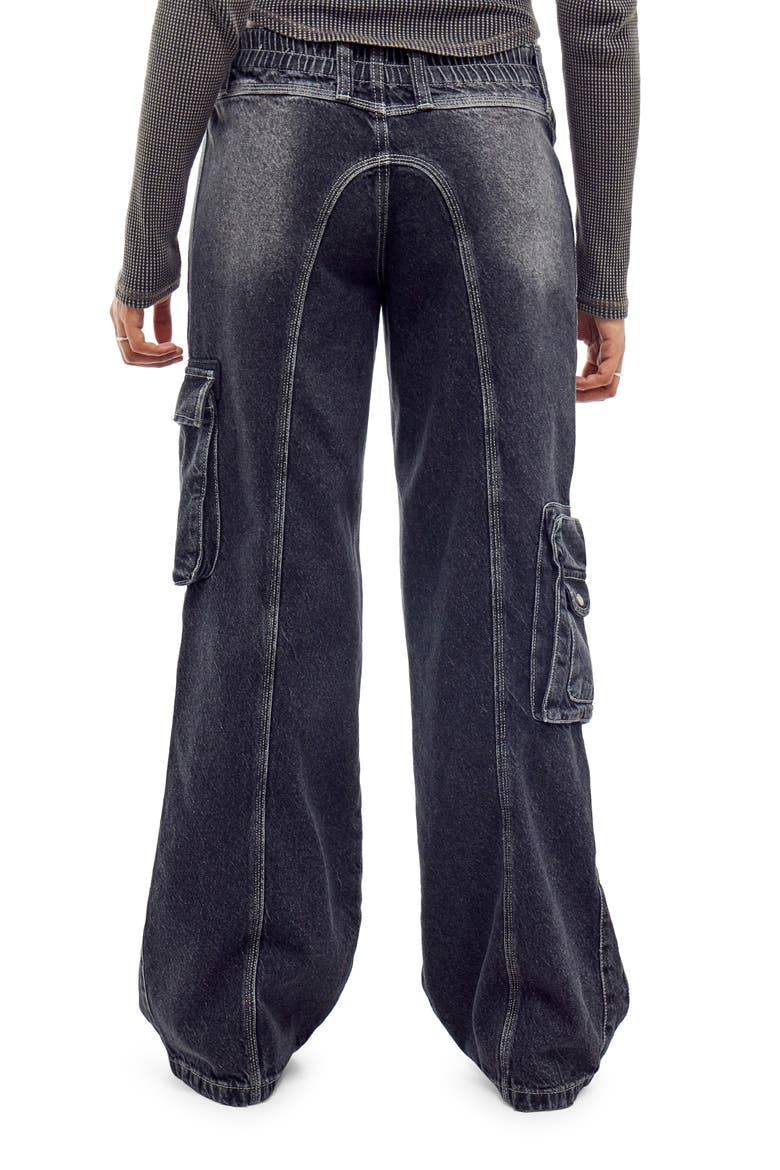 Y2K Low Rise Cargo Jeans, Alternate, color, WASHED BLACK