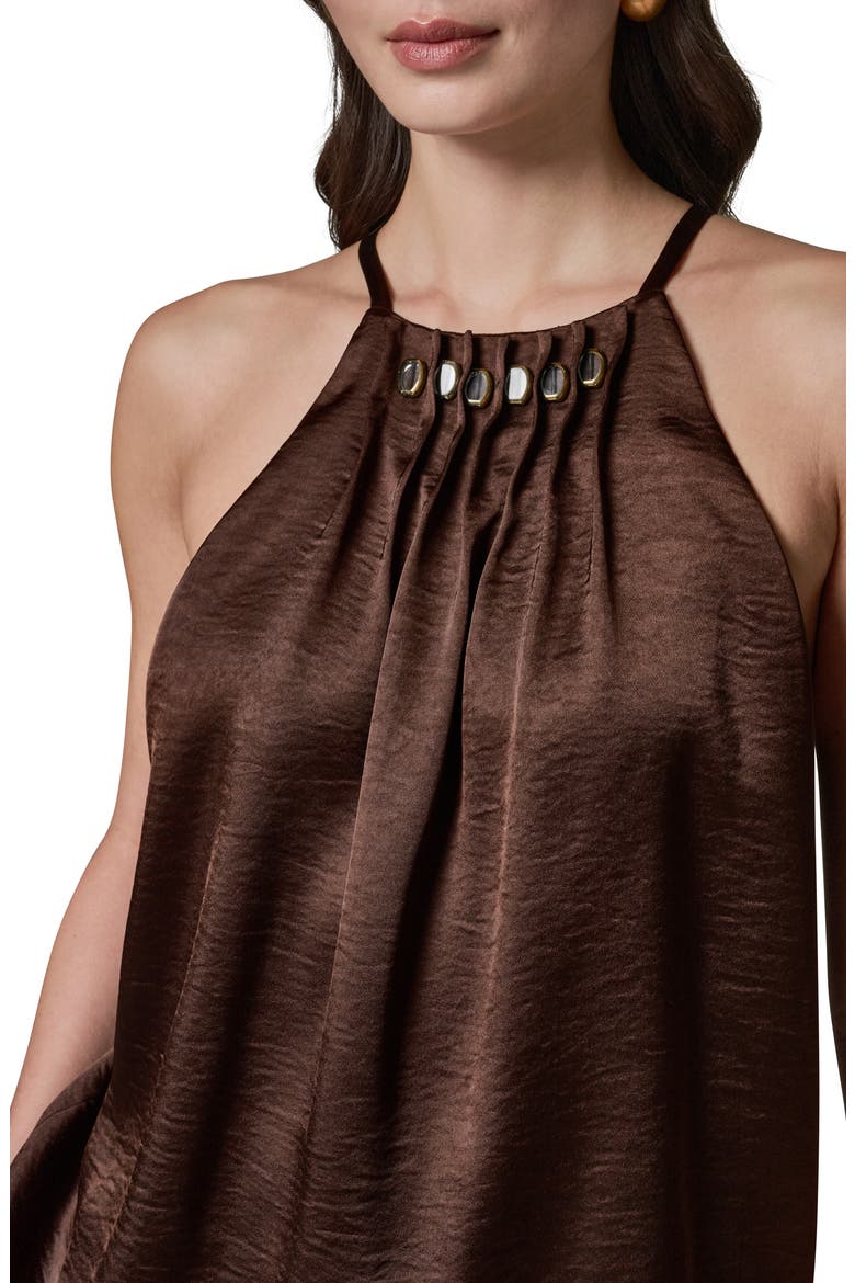 Pleated Embellished Satin Camisole, Alternate, color, CANYON