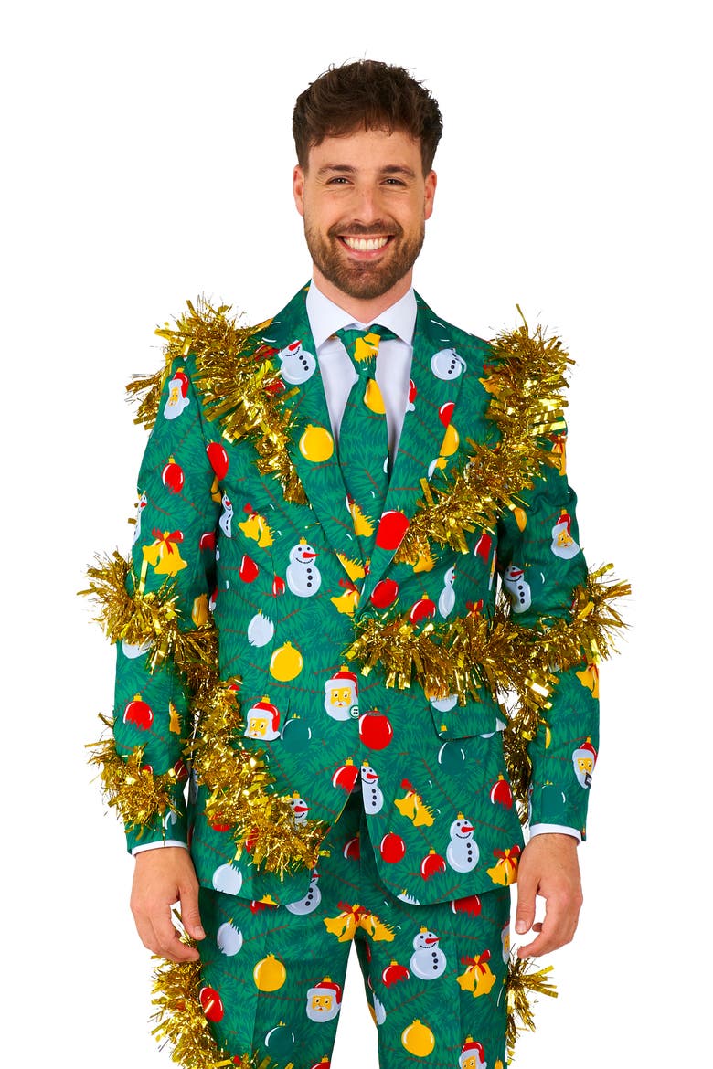 Christmas Tree Suit & Tie, Alternate, color, GREEN