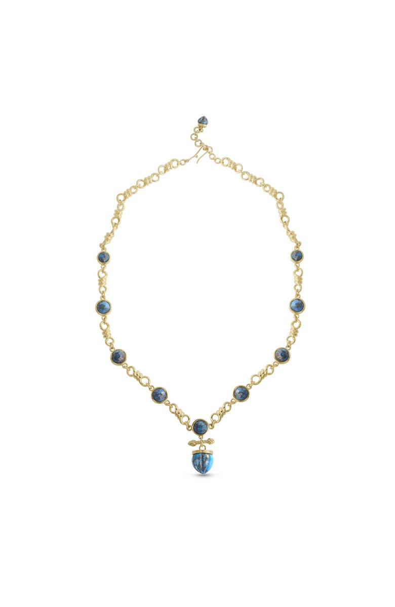 LuvMyJewelry Twisted Rays Design Yellow Gold Plated Sterling Silver Turquoise Gemstone Necklace, Main, color, 