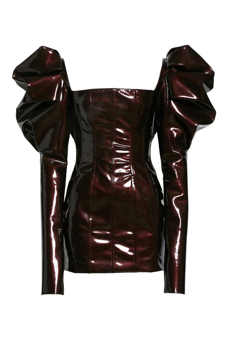 Puff Long Sleeve PVC Minidress, Alternate, color, CHOCOLATE