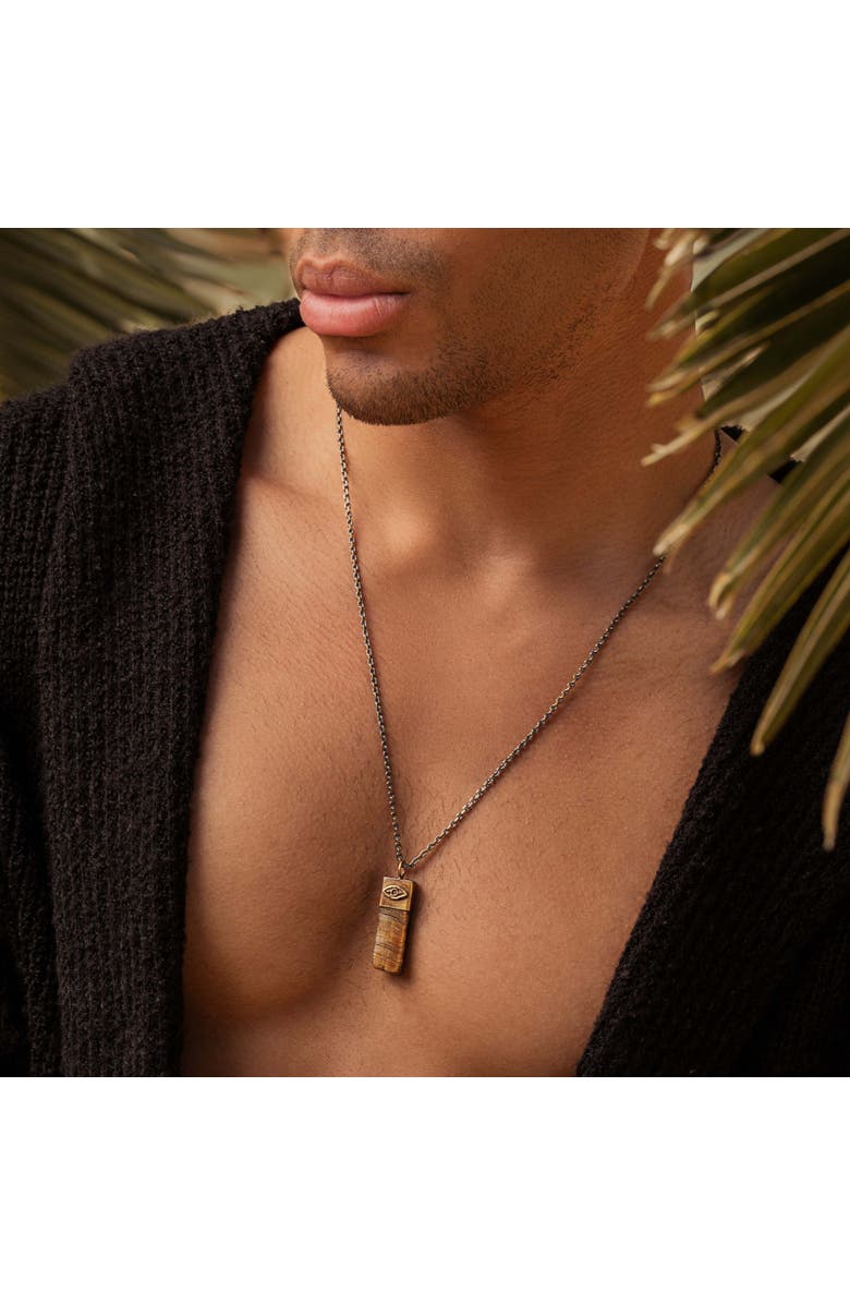 Karma and Luck Men's Outstanding Strength - Tiger's Eye Evil Eye Slab Necklace, Alternate, color, Gunmetal/Bronze/Brown