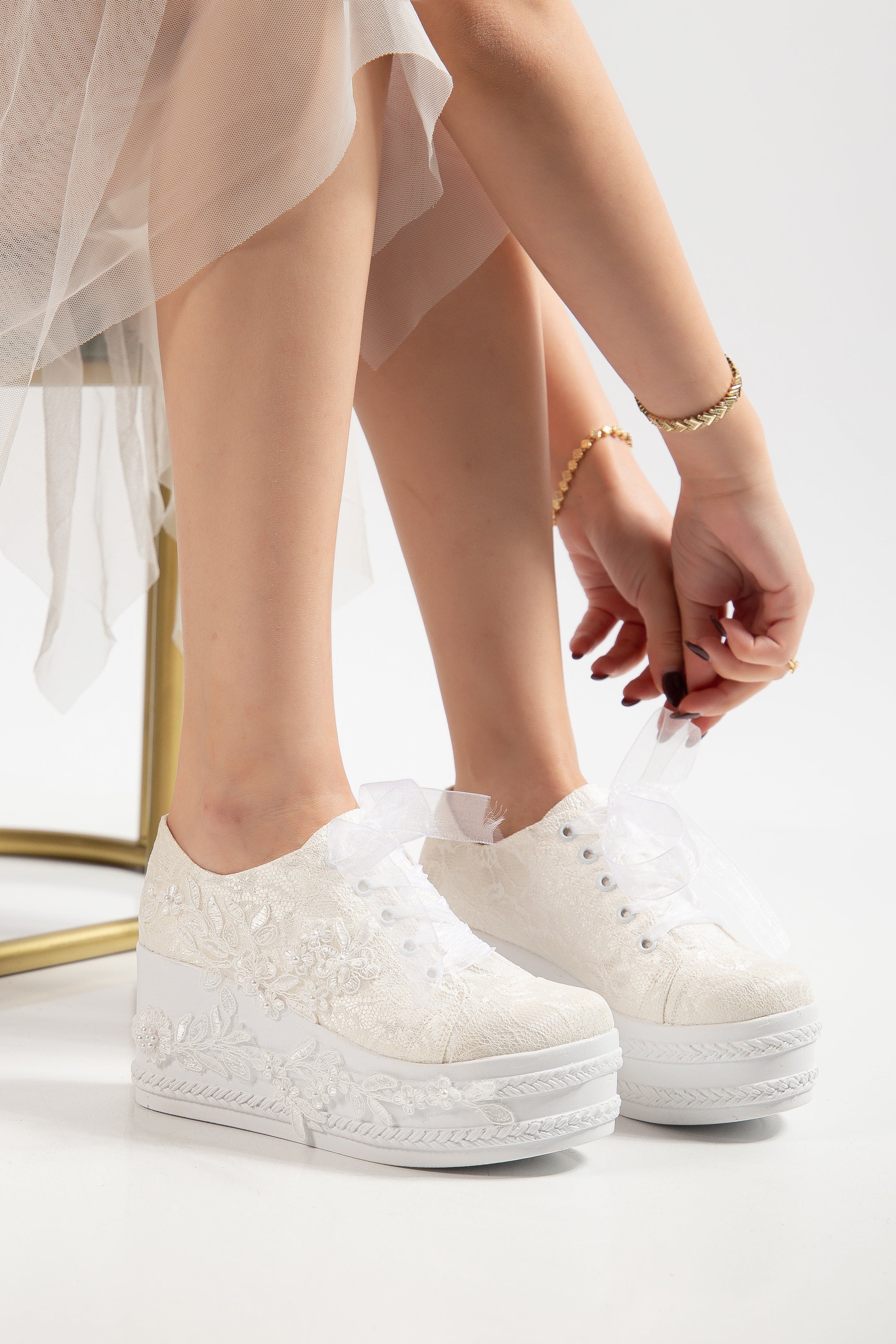 Forever & Always Shoes Valencia Lace Platform Bridal Sneaker, Alternate, color, Ivory