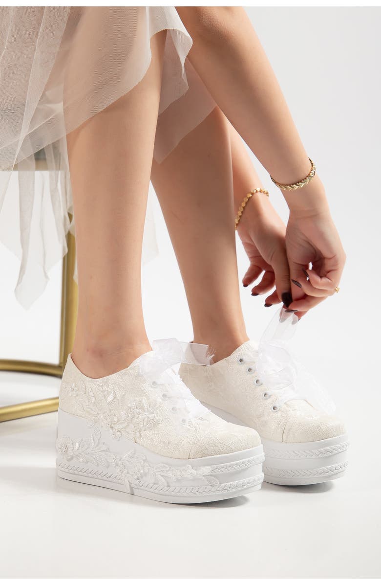 Forever & Always Shoes Valencia Lace Platform Bridal Sneaker, Alternate, color, Ivory