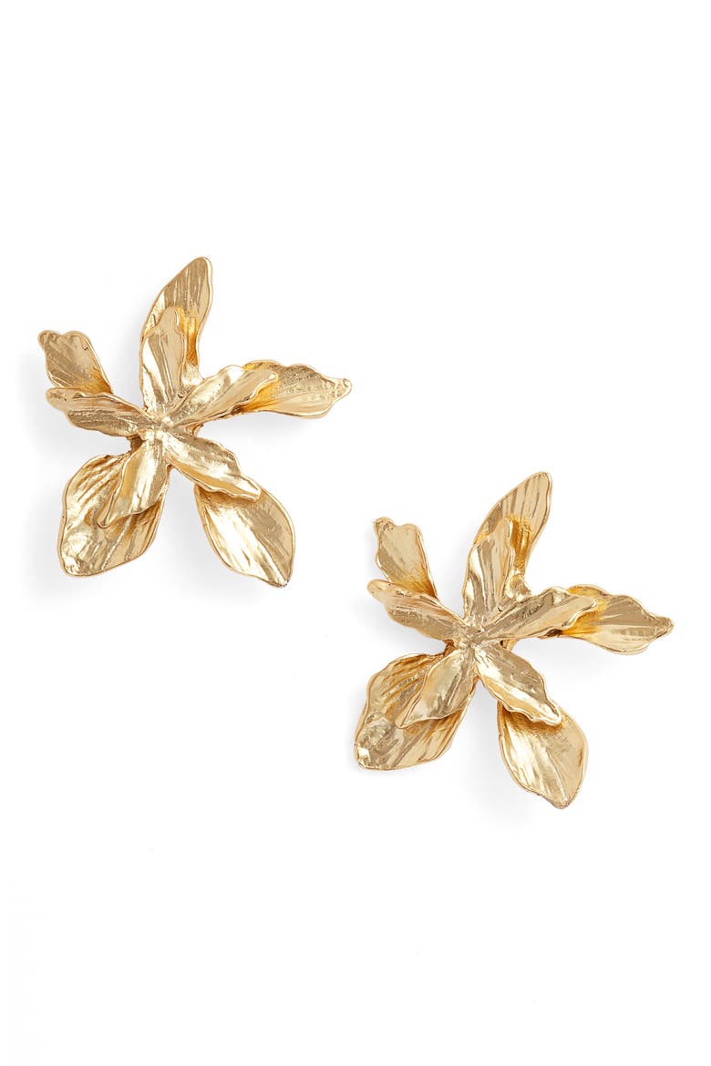 Large Flower Stud Earrings, Main, color, GOLD
