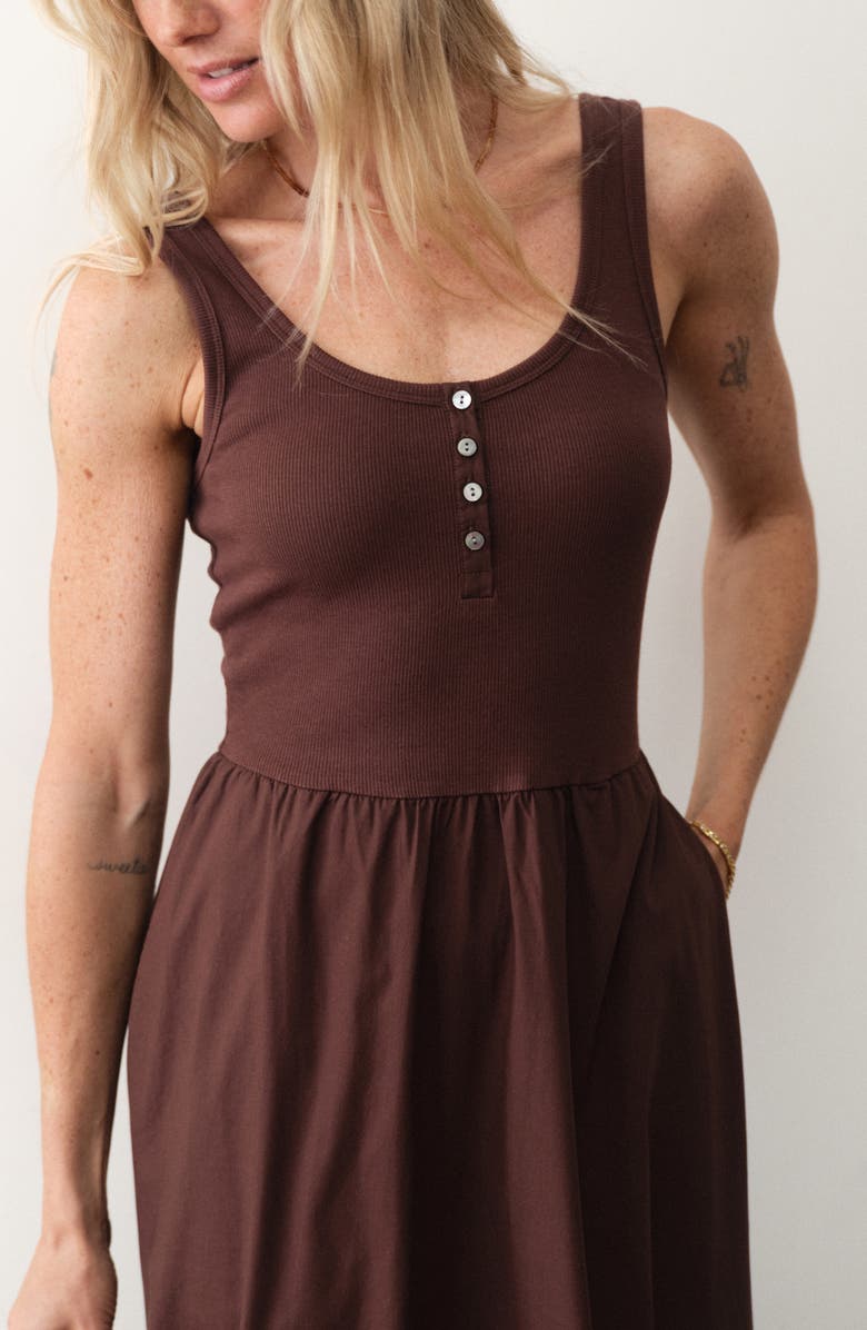 Marine Layer Lexi Rib & Poplin Sleeveless Midi Dress, Alternate, color, Chocolate