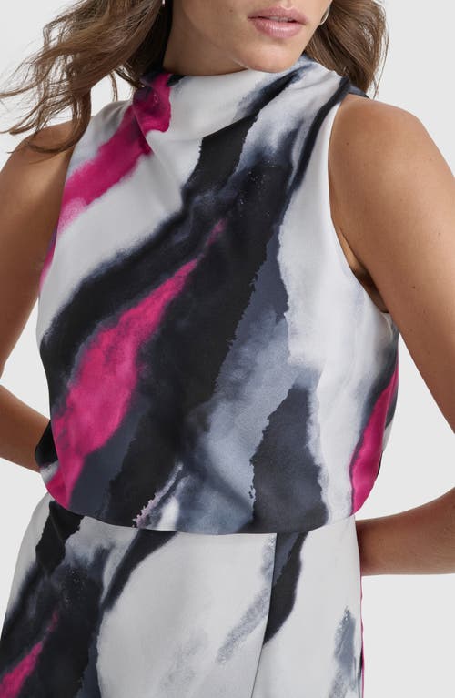 Dkny Abstract Print Sleeveless Satin Dress In Grey Geode