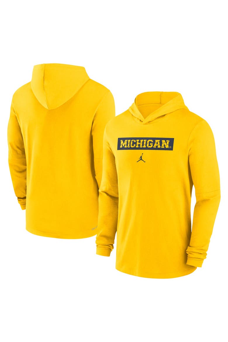 Men's Jordan Brand Maize Michigan Wolverines 2024 Sideline Hoodie Performance Long Sleeve T-Shirt, Alternate, color, Maize
