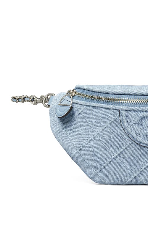 Tory Burch Fleming Denim Look Suede Belt Bag In Denim