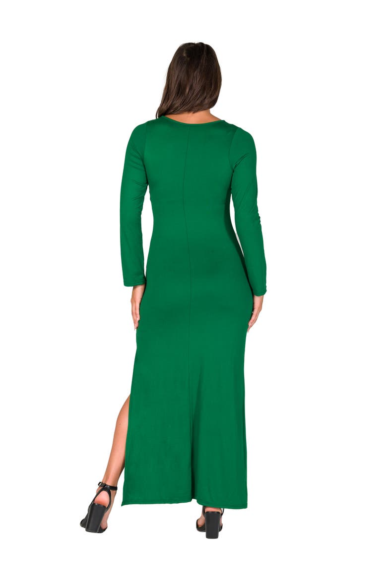 Long Sleeve Side Slit Fitted Black Maxi Dress, Alternate, color, Emerald