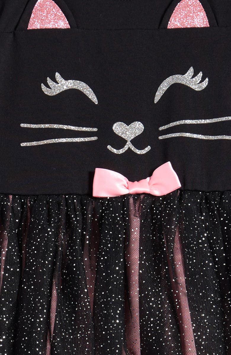 Zunie Kids' Kitty Long Sleeve Jersey & Tulle Party Dress, Alternate, color, 